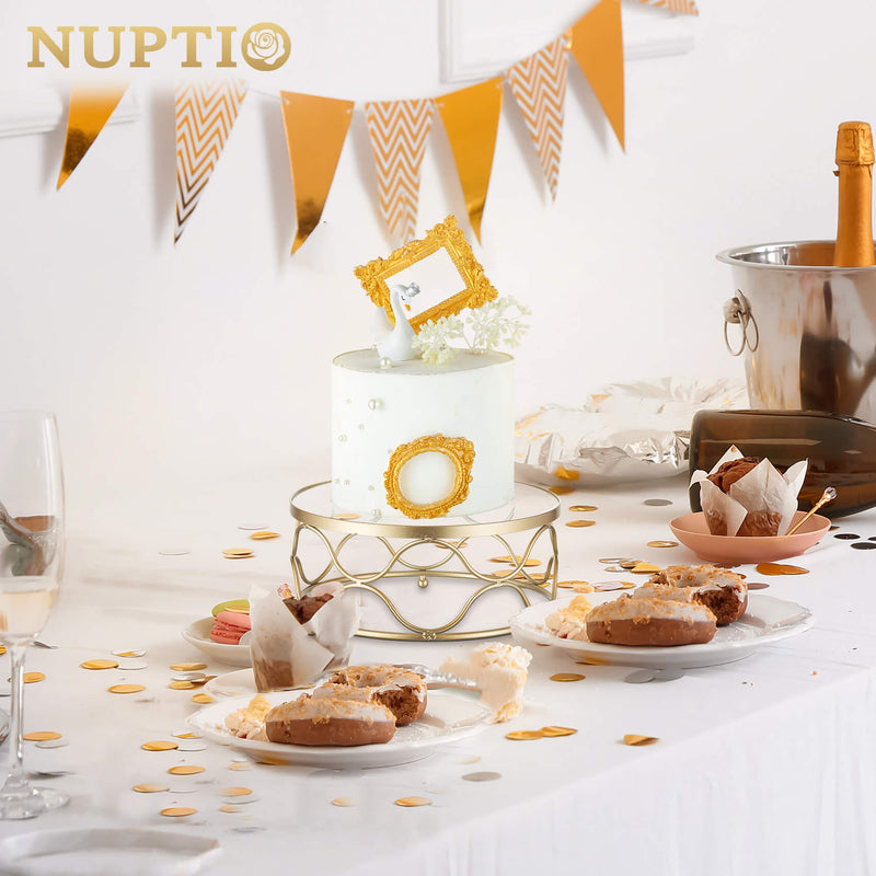 NUPTIO Cupcake Stand Round Gold: Metal Cake Stands for Afternoon Tea 8.66in Diameter Geometric Dessert Display Tray