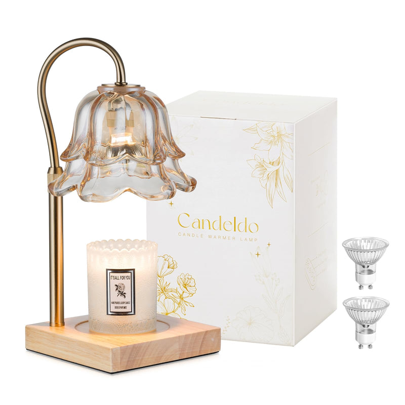 Candle Warmer Lamp with Timer: Flower Gold Candle Lamps Height Adjustable Home Bedroom Decor House Warming Christmas Gift Mothers Day Mom Gift for Women