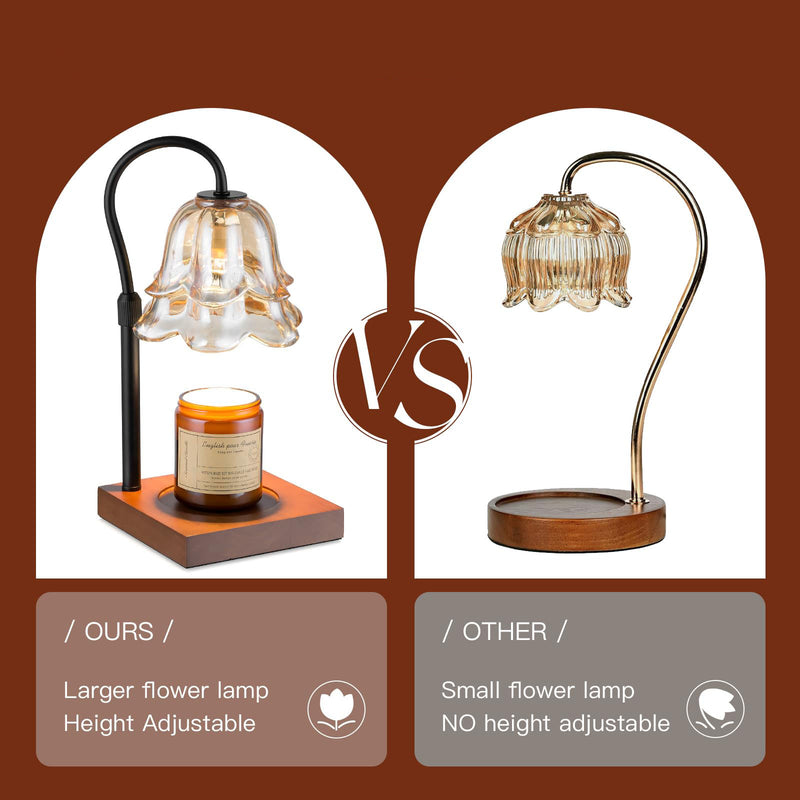Candle Warmer Lamp with Timer: Flower Gold Candle Lamps Height Adjustable Home Bedroom Decor House Warming Christmas Gift Mothers Day Mom Gift for Women