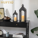 Decorative Black Metal Pillar Candle Holder Lantern，Indoor Outdoor Lanterns for Porch & Patio ,12" & 17" Set of 2（S+M） ,No Glass