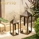 Brass Outdoor Candle Holder Lanterns for Porch, Porch Lanterns Decorative Indoor Outdoor Front Porch Decor,17" & 23" Set of 2 (M+L) ,No Glass