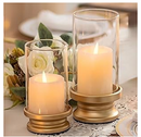 Gold Pillar Candle Holders ,  Glass Hurricane Candle Holder Stand for Pillar Candle with Clear Glass Sleeve Set of 2
