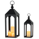 Decorative Black Metal Pillar Candle Holder Lantern，Indoor Outdoor Lanterns for Porch & Patio ,12" & 17" Set of 2（S+M） ,No Glass