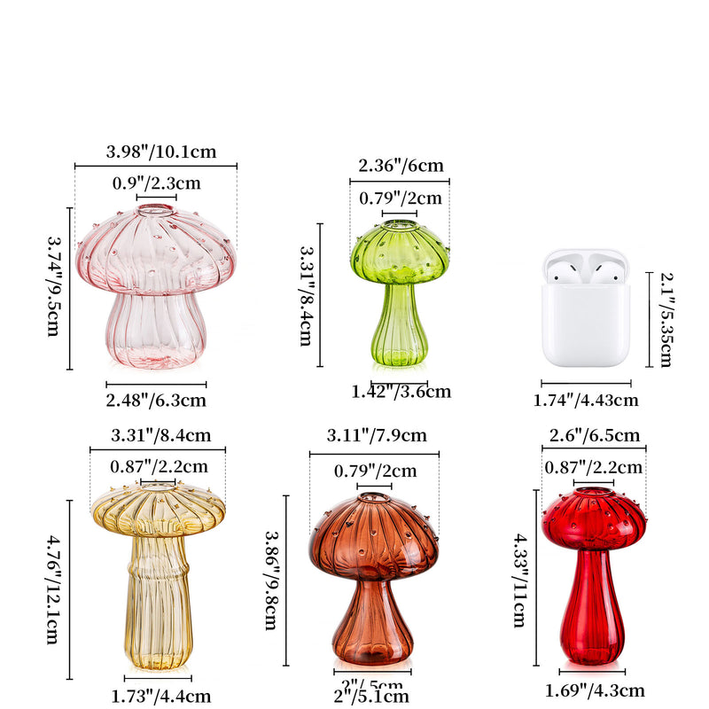 Mushroom Glass Vase, Set of 5 Mini Cute Vase Decor, Springtok Easter Gift, Cute Hydroponic Indoor Planters Gifts for Women Room Table Decor, Bud Vase