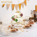 NUPTIO Gold Cake Stand Round: Cupcake Stands 11.8in Diameter Geometric Metal Tea Dessert Display Cup Cakes Tray with Acrylic Panel