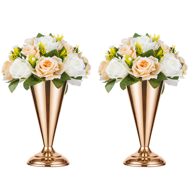 Trumpet Vase Gold Wedding Centerpieces 9.8" Set of 2