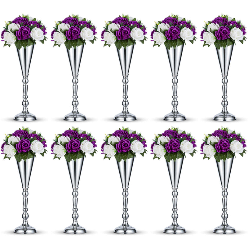 trumpet vases set of 10 silver