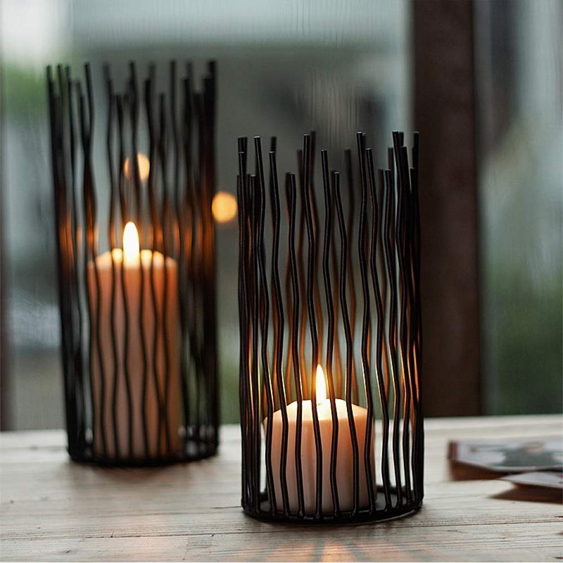 black metal wire candle holders