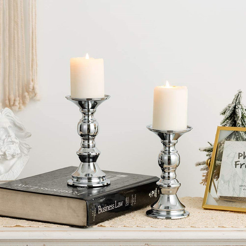 silver candle holders pillar