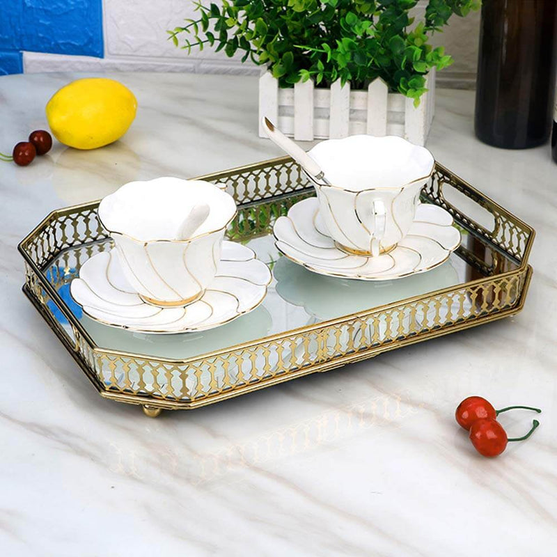 Metal Mirrored Ornate Decorative Tray Wedding Snack Cupcake Tray