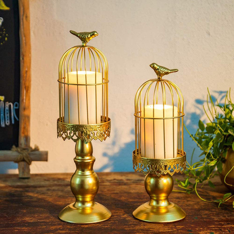 gold bird cage candle holders