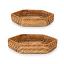Serving Tray Set of 2 Hand-Woven Rattan Tray Hexagon for Coffee Fruit Drinks
