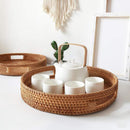 Rattan Tray Hand-Woven Decorative Tray Round Natural for Food Drinks