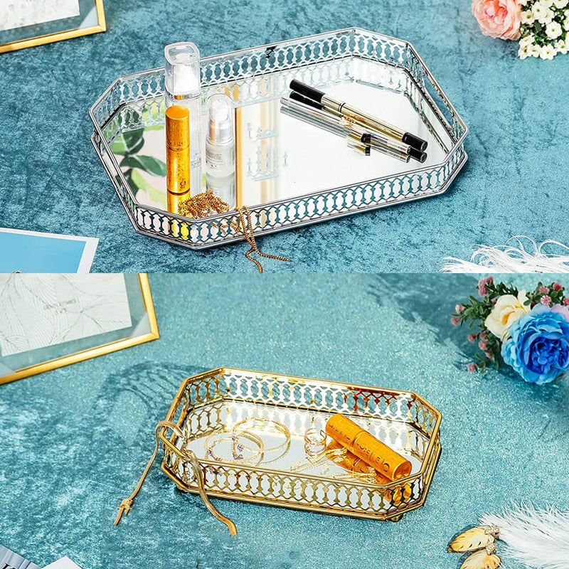 Metal Decorative Gold Mirror Tray Makeup Organizer Plate for Jewelry Candle