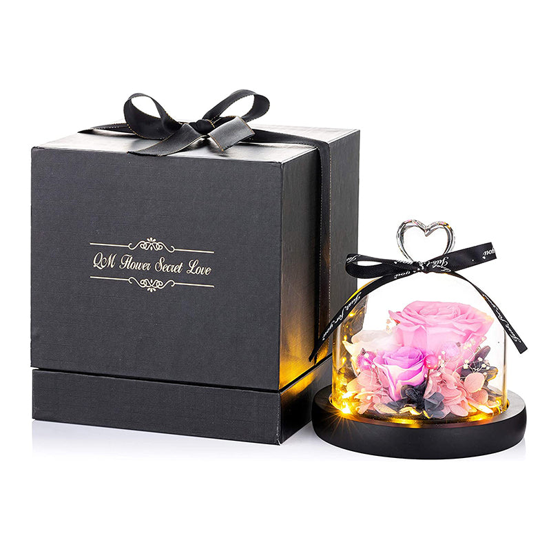 Eternal Flower with Packing Preserved Rose Glass Dome Lights for Gifts