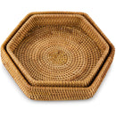 Serving Tray Set of 2 Hand-Woven Rattan Tray Hexagon for Coffee Fruit Drinks