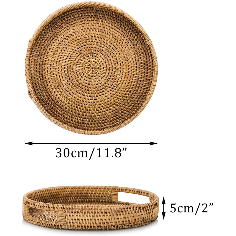 Rattan Tray Hand-Woven Decorative Tray Round Natural for Food Drinks