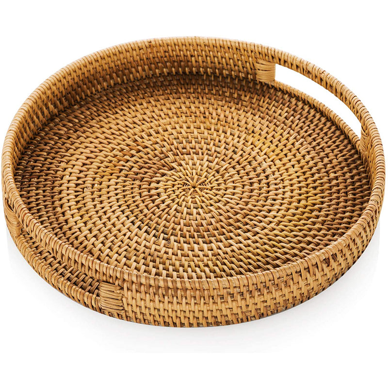 Rattan Tray Hand-Woven Decorative Tray Round Natural for Food Drinks
