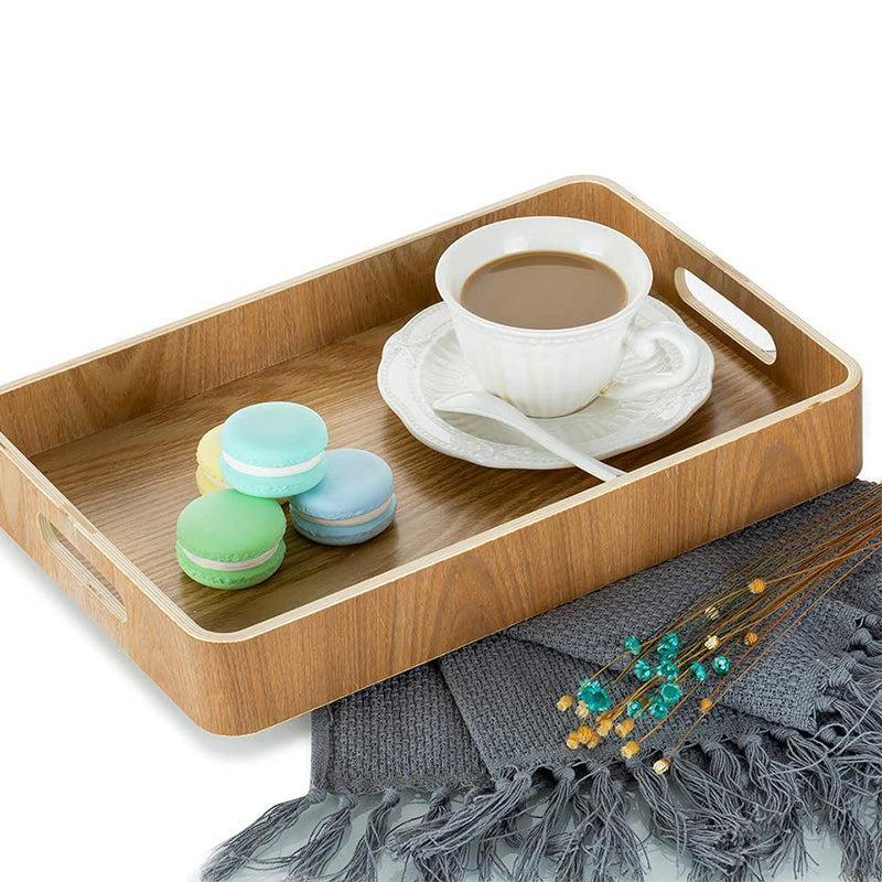 Rectangle Wooden Tray Set of 3, Decorative Serving Tray with Handles for Home Decor