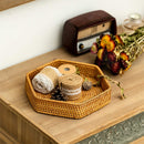 Serving Tray Set of 2 Hand-Woven Rattan Tray Hexagon for Coffee Fruit Drinks
